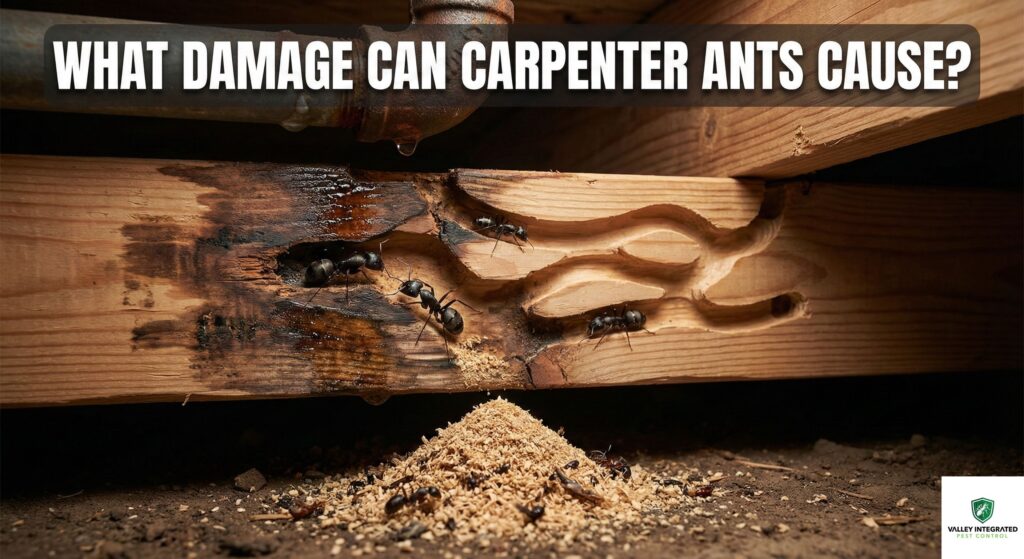 carpenter ants tunneling through wood and causing damage to house